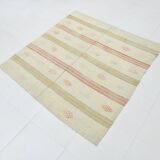 Tapis kilim carré en laine crème et beige