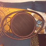 Oval rattan mirror in brown vintage, 72x49 cm