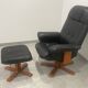 Fauteuil vintage cuir et son ottoman