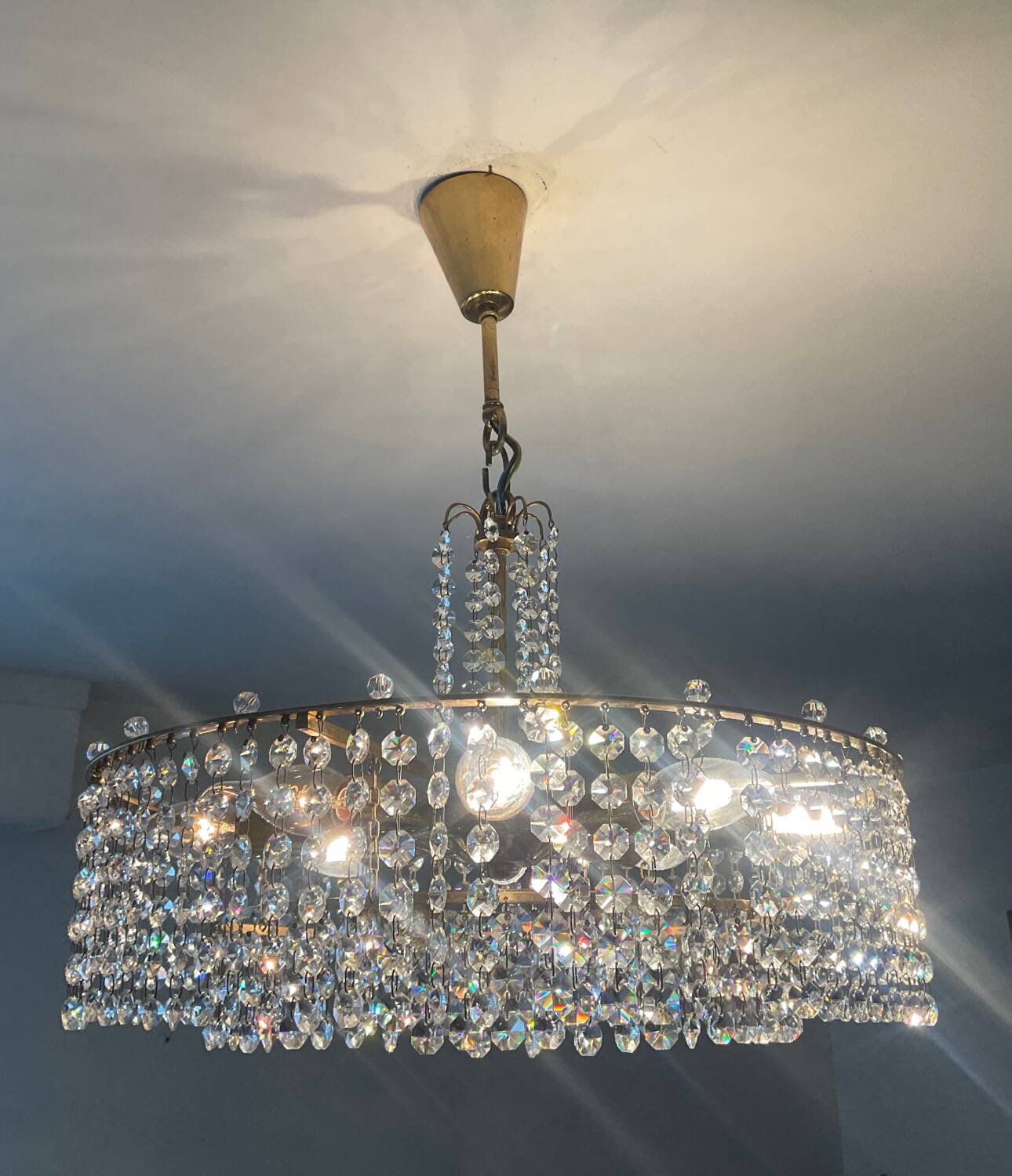 Vintage brass and crystal tassel chandelier