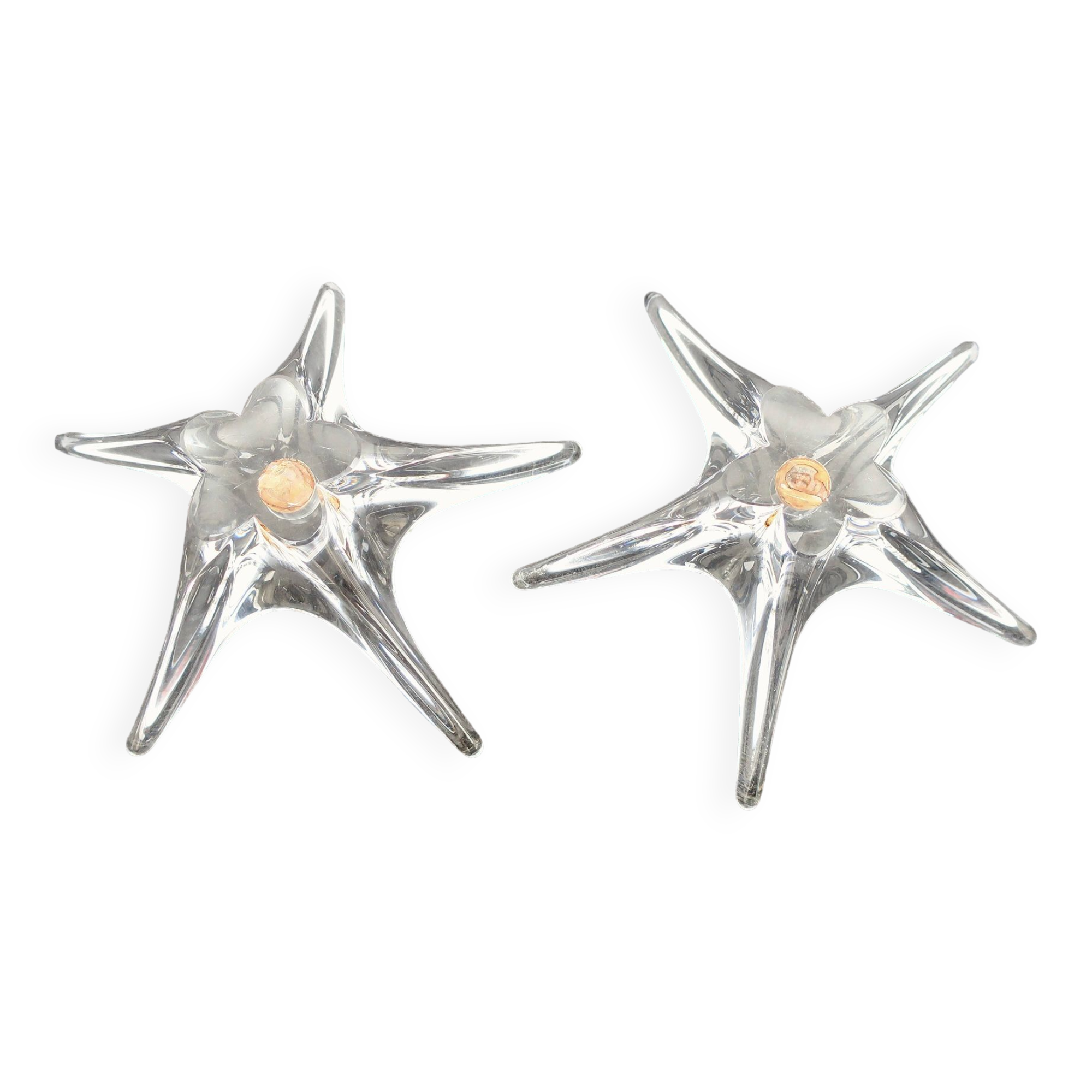 DAUM France pair of crystal candlesticks "Starfish" large model, 1960/1970