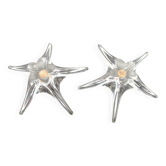 DAUM France pair of crystal candlesticks "Starfish" large model, 1960/1970