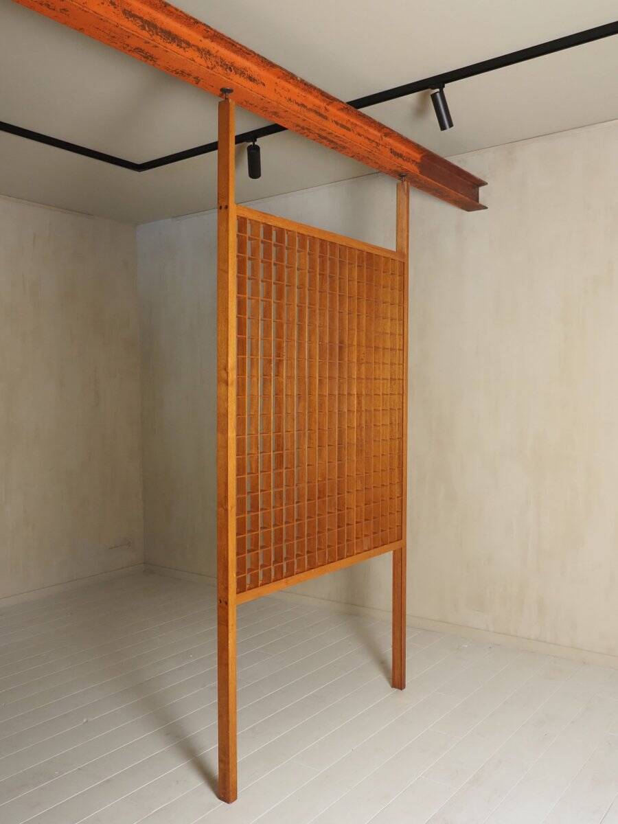 Wooden room divider with lattice design, 1960s