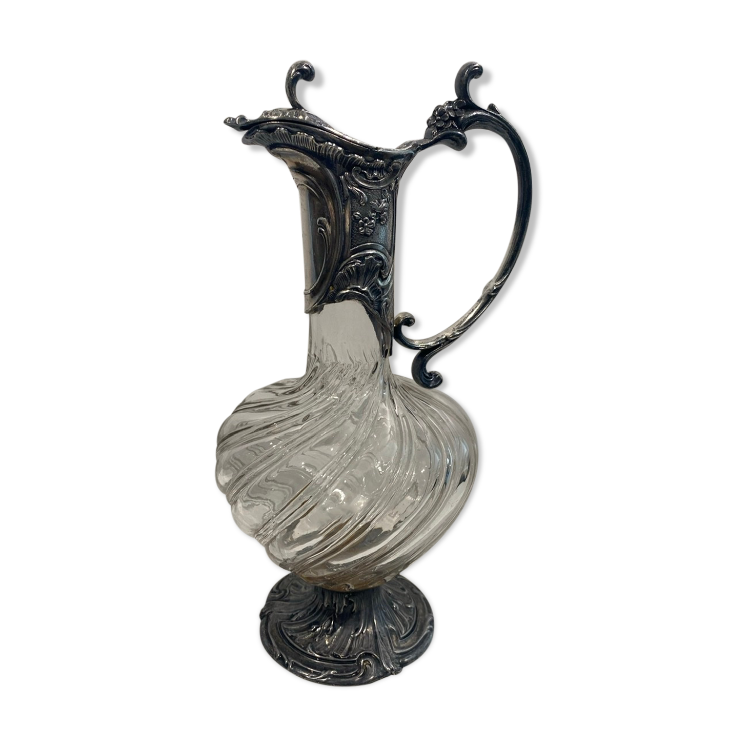 Glass and silver metal decanter around 1900
