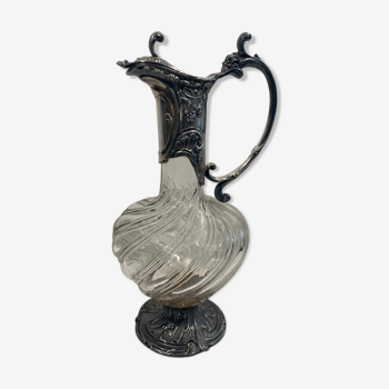 Glass and silver metal decanter around 1900