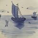 Large antique dish with a sailing boat design – signed A. Lebacqz & M. Bouchart