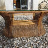 Oval vintage rattan coffee table