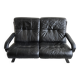 Scandinavian 2-seater sofa 1970s vintage in black leather and curved wood