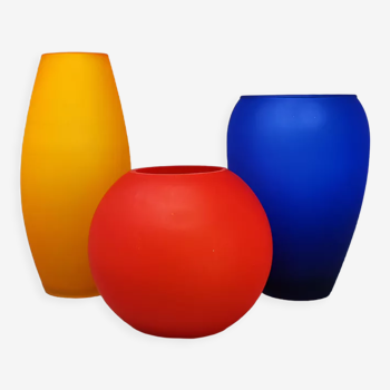 Ensemble des années 1960 de 3 vases en verre de Murano, fabriqué en Italie