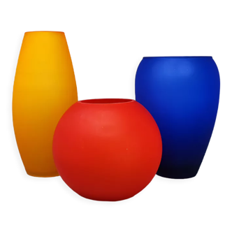 Ensemble des années 1960 de 3 vases en verre de Murano, fabriqué en Italie