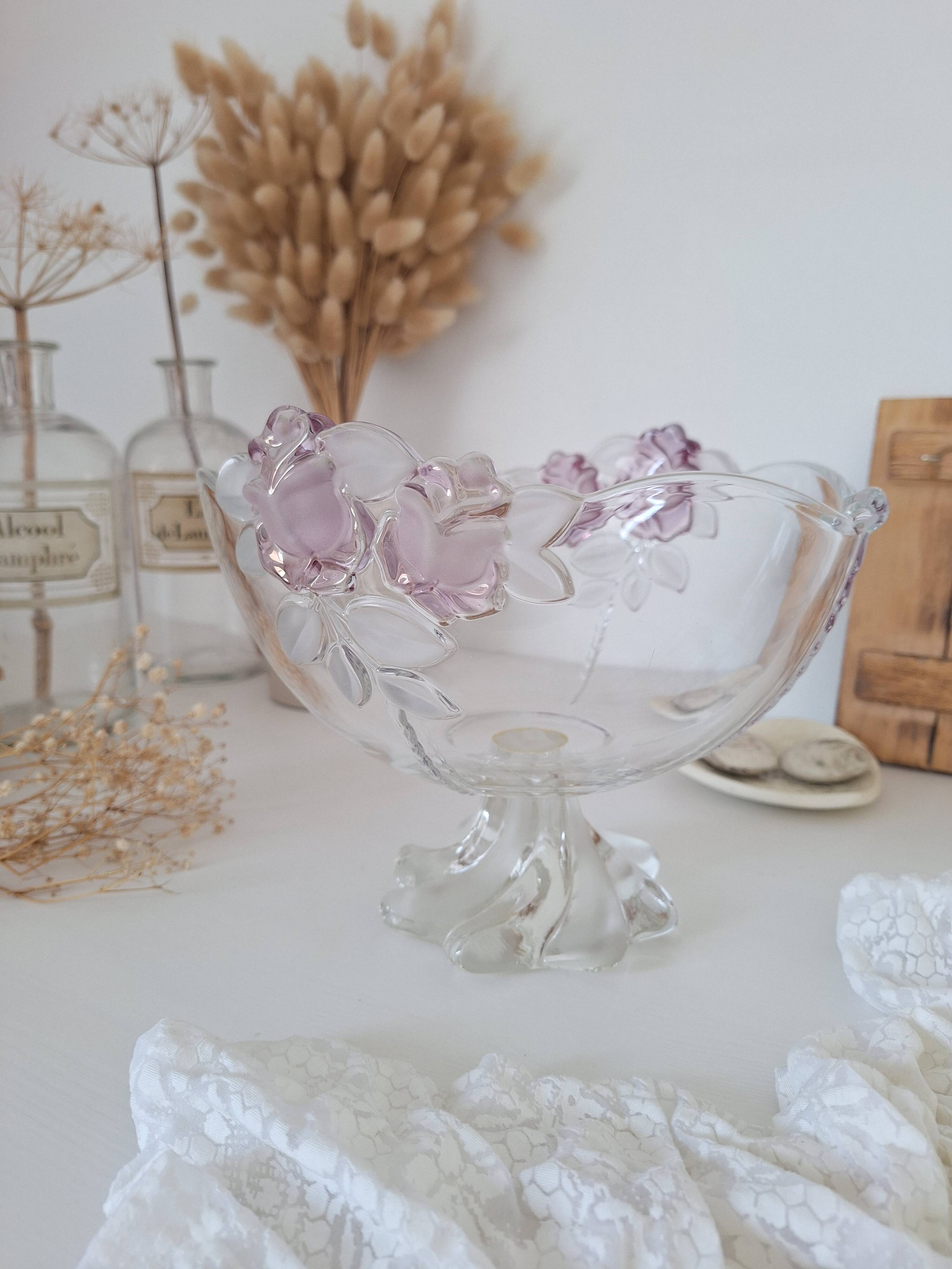 Coupe à fruits en verre blanc et rose