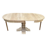 Round extendable dining table stripped in solid oak 1970