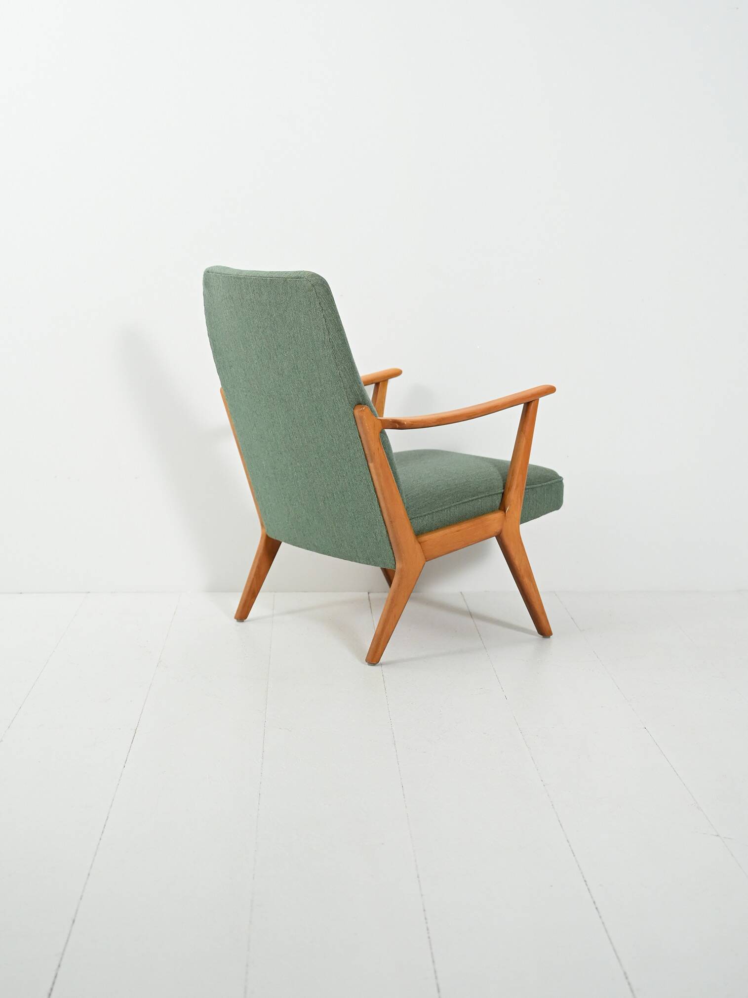 Scandinavian Beech Armchair with green wool upholstery, 1950-60s