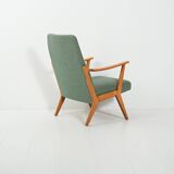 Scandinavian Beech Armchair with green wool upholstery, 1950-60s