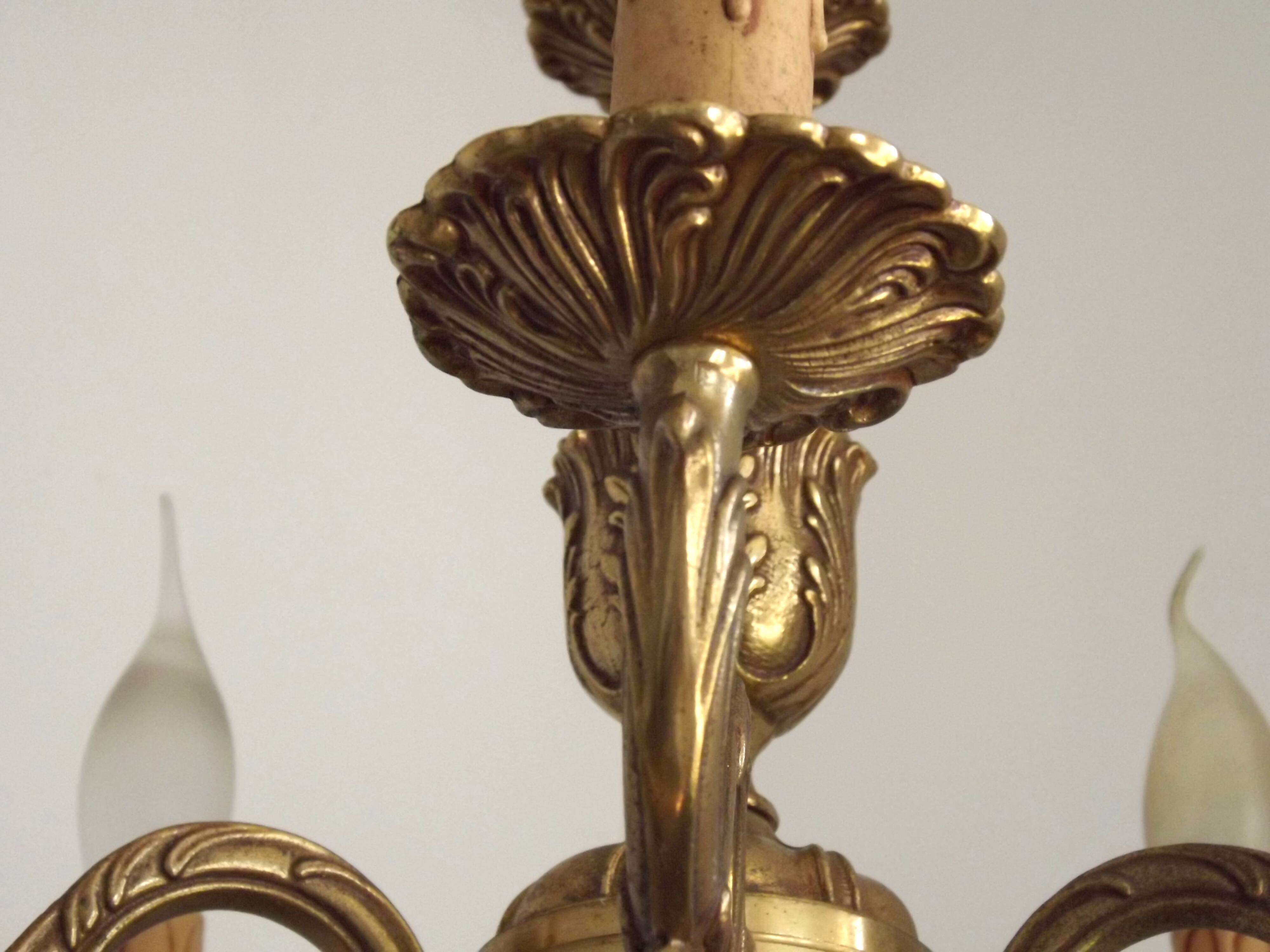 French Vintage Mid Century Bronze 5 Light Traditional Style Chandelier