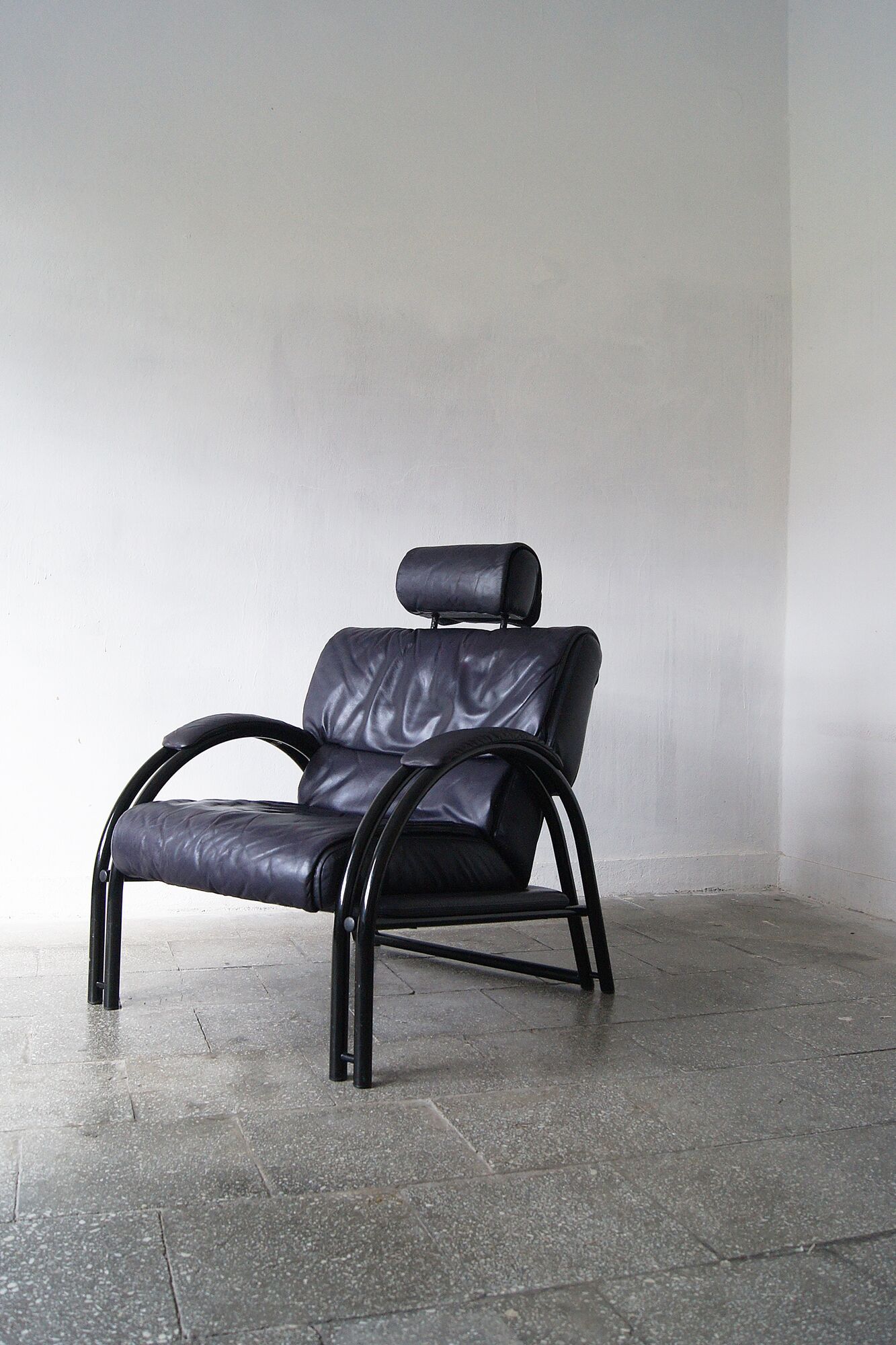 Vintage postmodern leather Italian Memphis lounge armchair