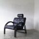 Vintage postmodern leather Italian Memphis lounge armchair