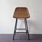 Low model stool of wicker and metal by Rohé Noordwolde, The Netherlands 1960's