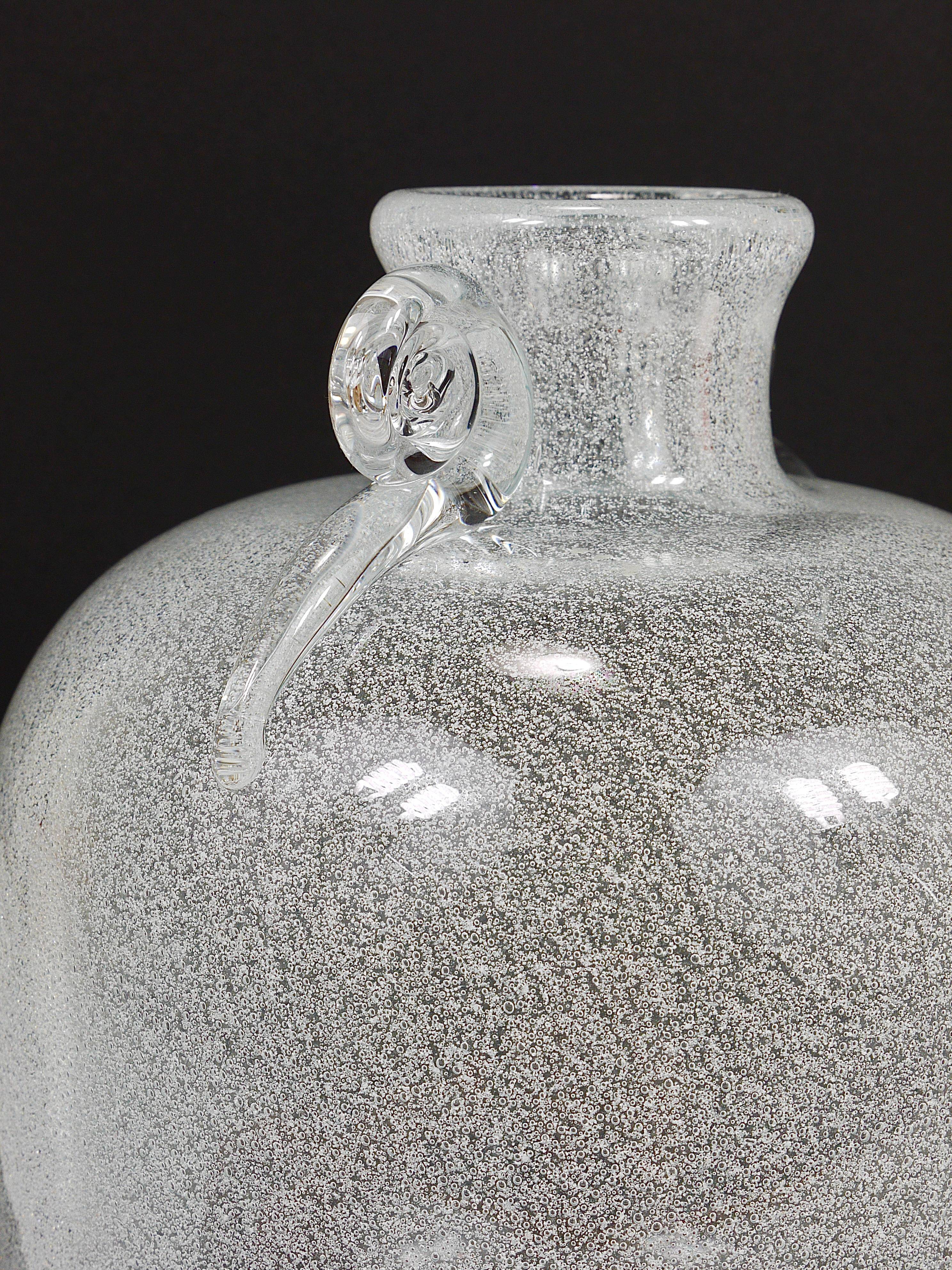 Seguso Vetri d’Arte Pulegoso vase with bubbles and handles, Murano, Italy 1950s