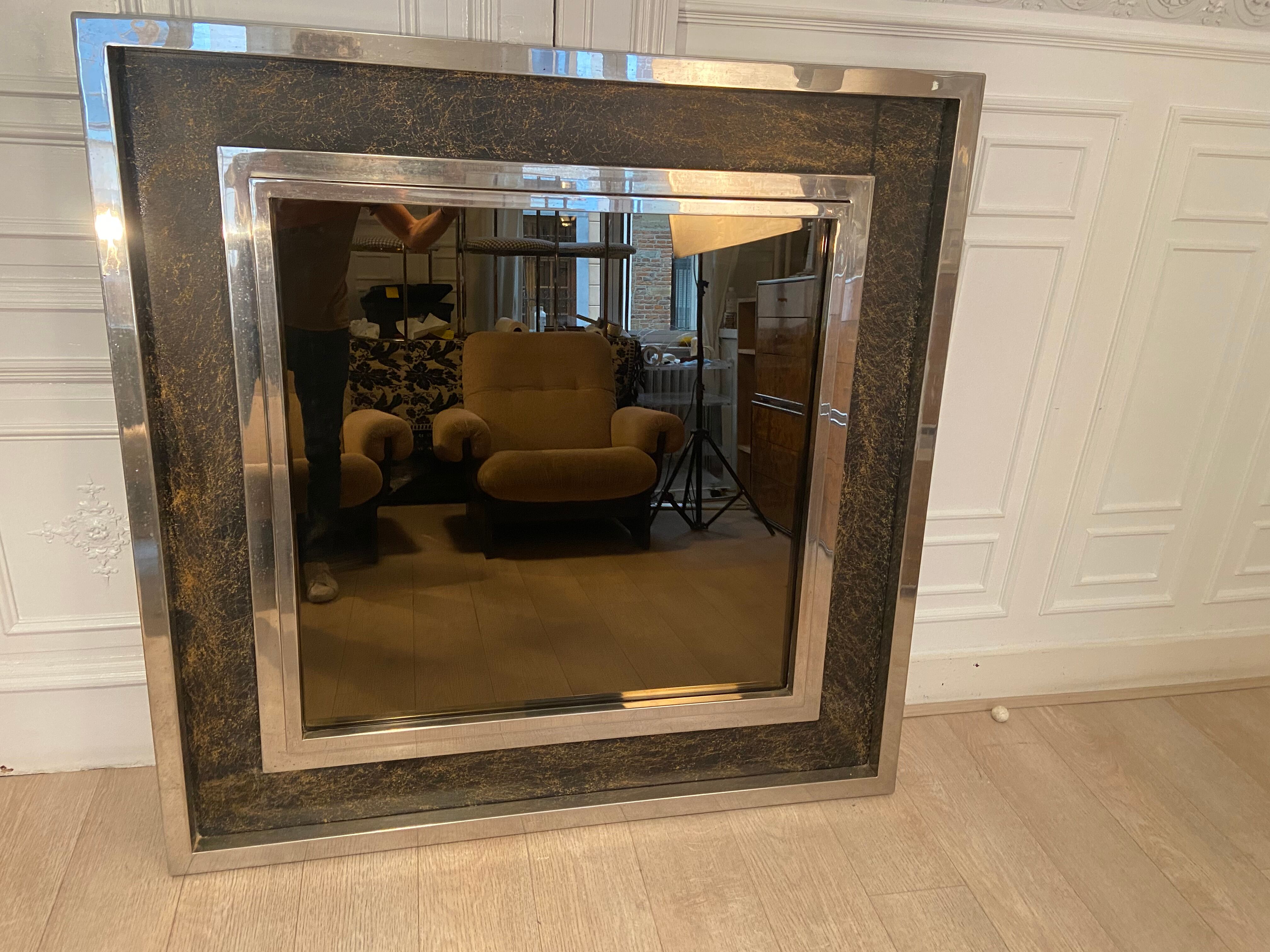 XXL Belgo Chrome Mirror 1970s 130x130cm