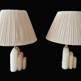 Pair of Art Deco marble alabaster pleated shade table lamps vintage