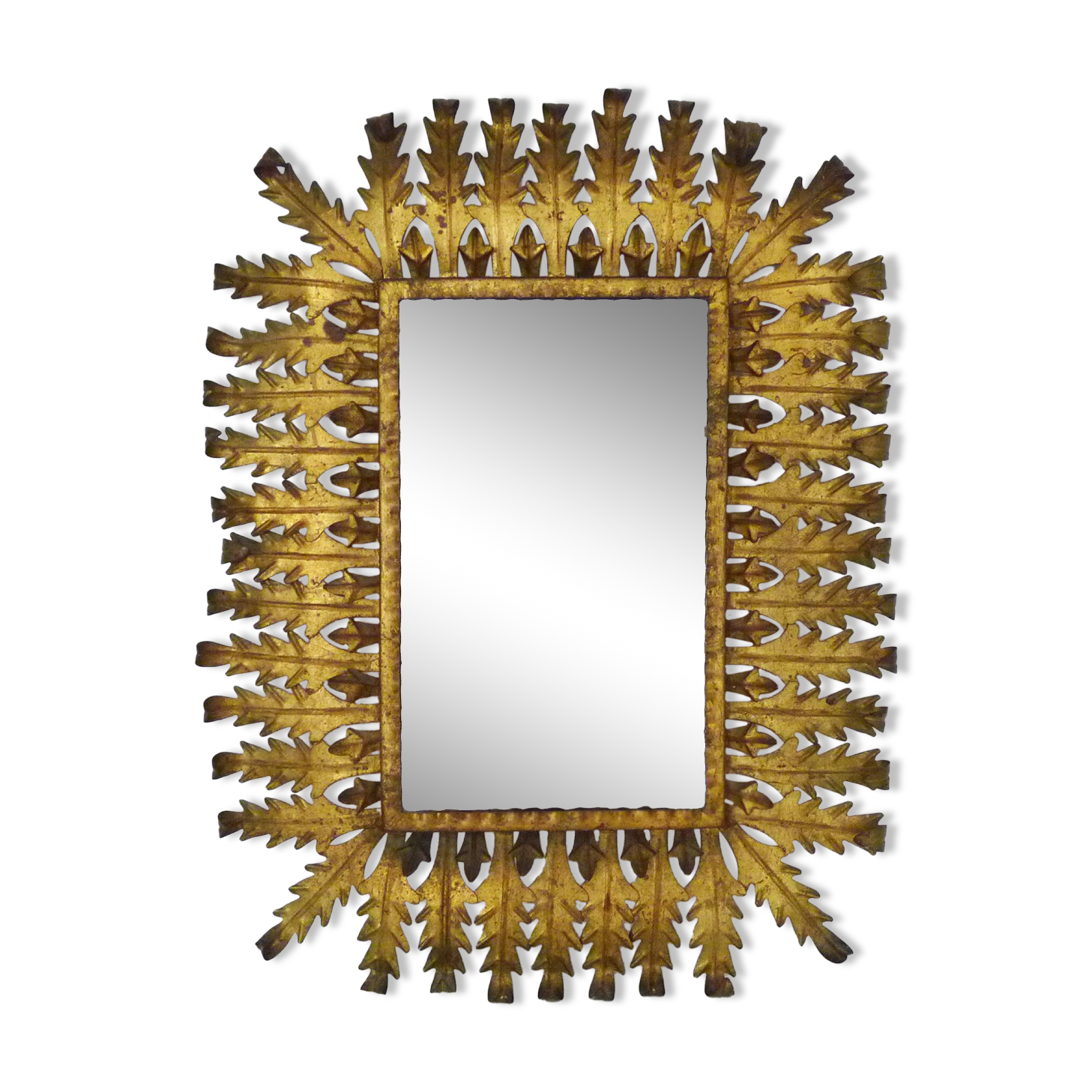 Old rectangular oak leaf mirror in gilded metal Spain 60 70