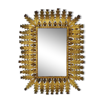 Old rectangular oak leaf mirror in gilded metal Spain 60 70