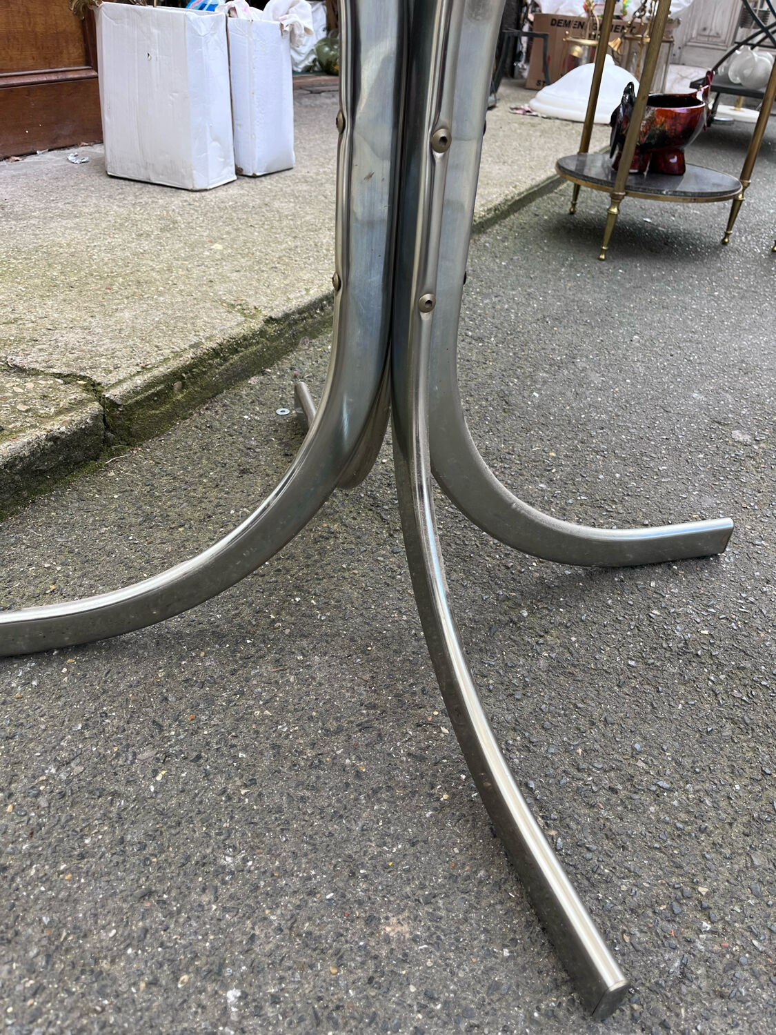 Dining table design 1970 chrome thick top smoked glass slab