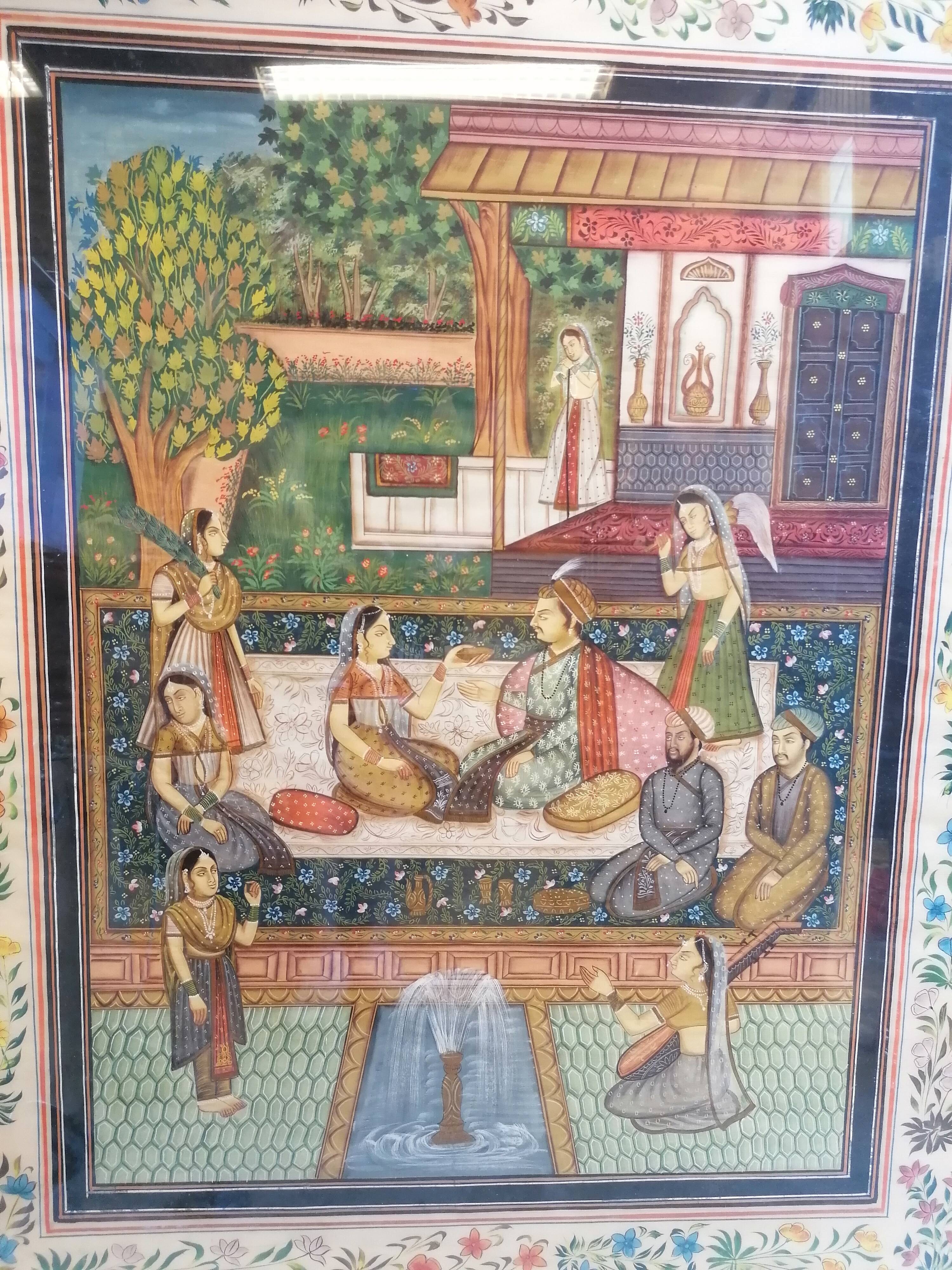 Large painting on oriental / Mughal / Indian silk (1900-1950)