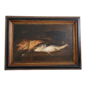 Oil on canvas Still Life with Fish 19th