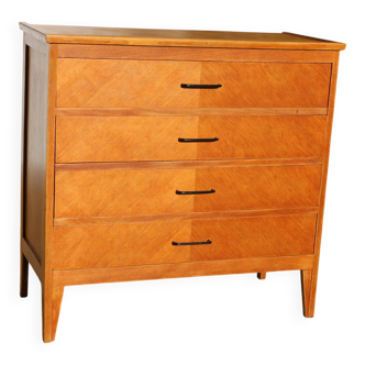 Chest of drawers with 4 drawers, light oak, 1960.