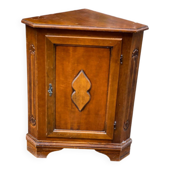 Colonial style wooden corner chest of drawers with shelf