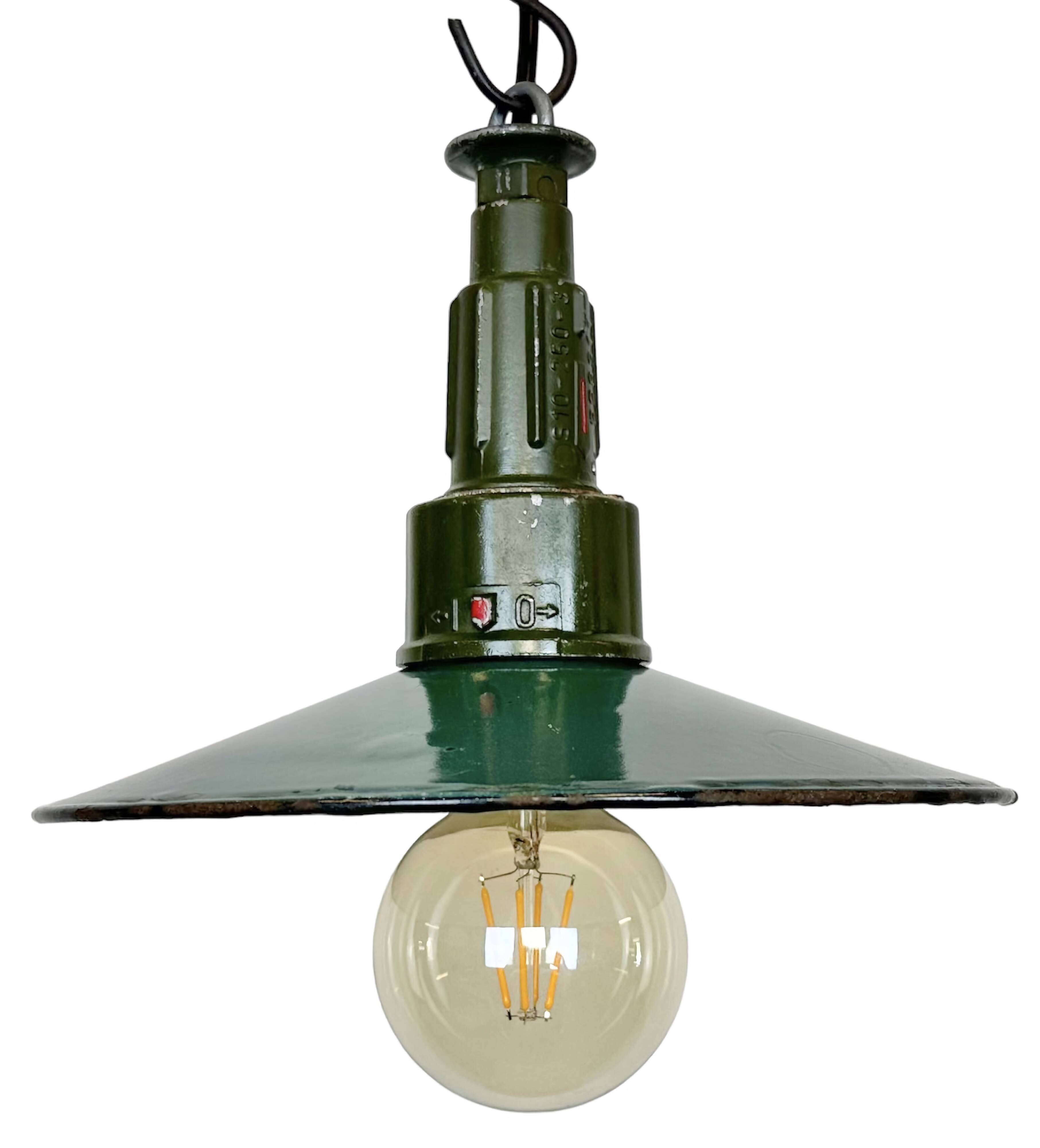 Industrial Petrol Enamel Military Pendant Lamp with Cast Aluminium Top, 1960s
