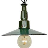 Industrial Petrol Enamel Military Pendant Lamp with Cast Aluminium Top, 1960s