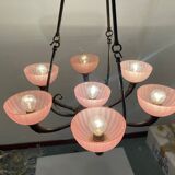 Pink Liberty Style Wrought Iron Chandelier 1960’s