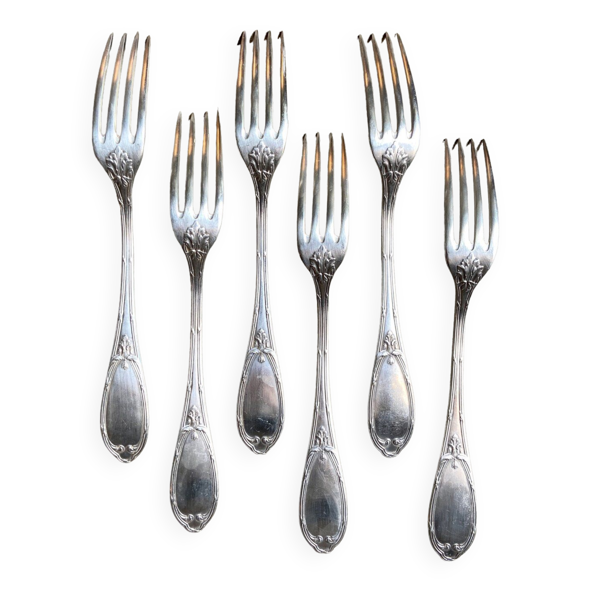 6 silver metal forks