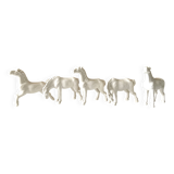 5 White Porcelain Glazed Horses of Happiness Figurines Statuettes
