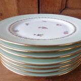 6 flat plates in PL Limoges porcelain 24 cm flower decoration with gold edging