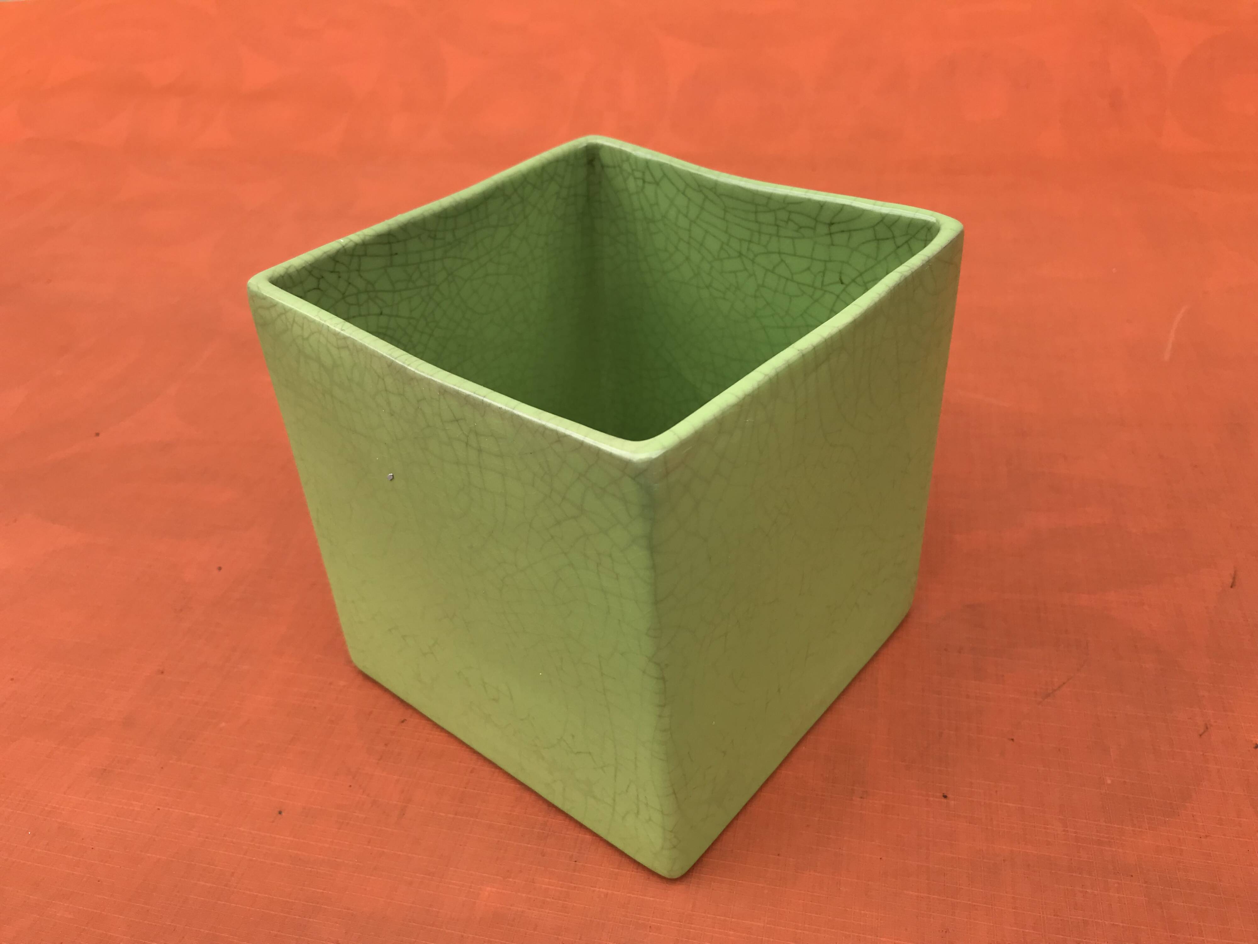 Neon-Green Crackled Effect Ceramic Planter / Decorative Pot