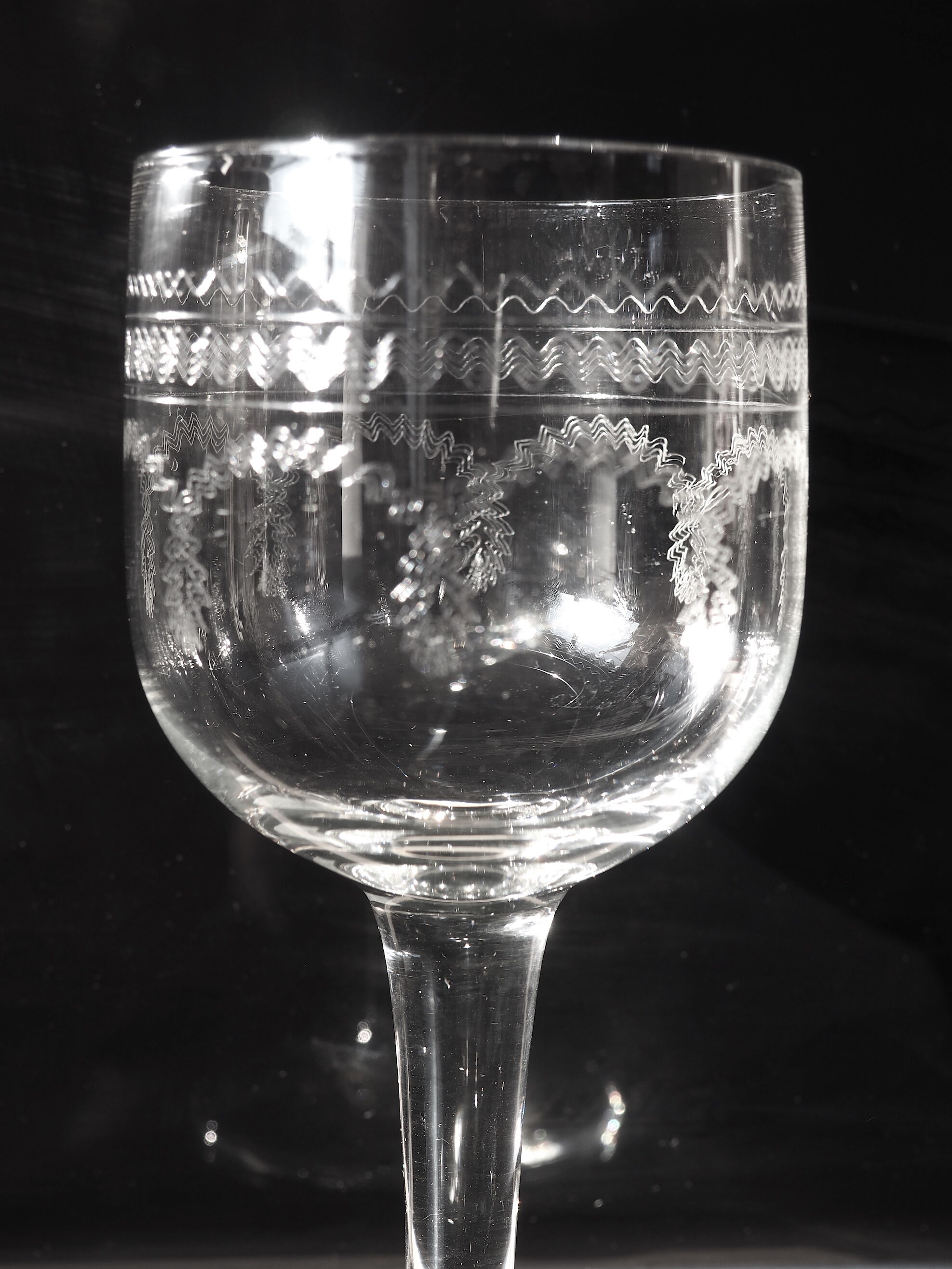 5 antique engraved wine glasses