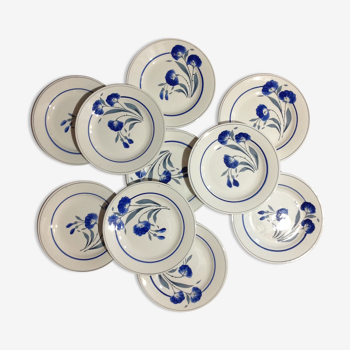 10 assiettes saint-amand motif fleur bleu