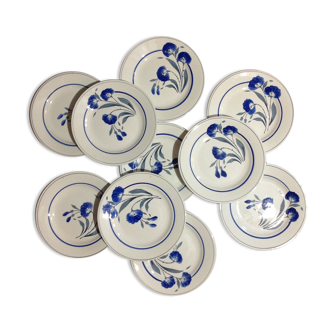 10 assiettes saint-amand motif fleur bleu