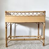 Bureau en rotin vintage avec tabouret