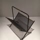 Black lacquered metal design magazine rack, perforated sheet and brass