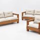 Solid oak seating ensemble rebuilt in 100% virgin wool — two sofas and loun