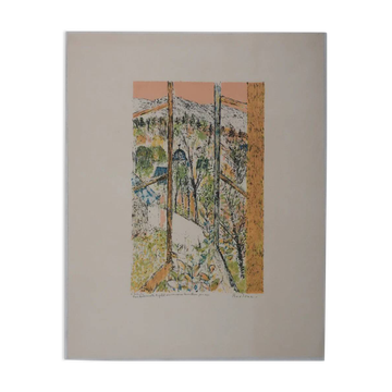Guy BARDONE: Window open to the garden, signed original lithograph.