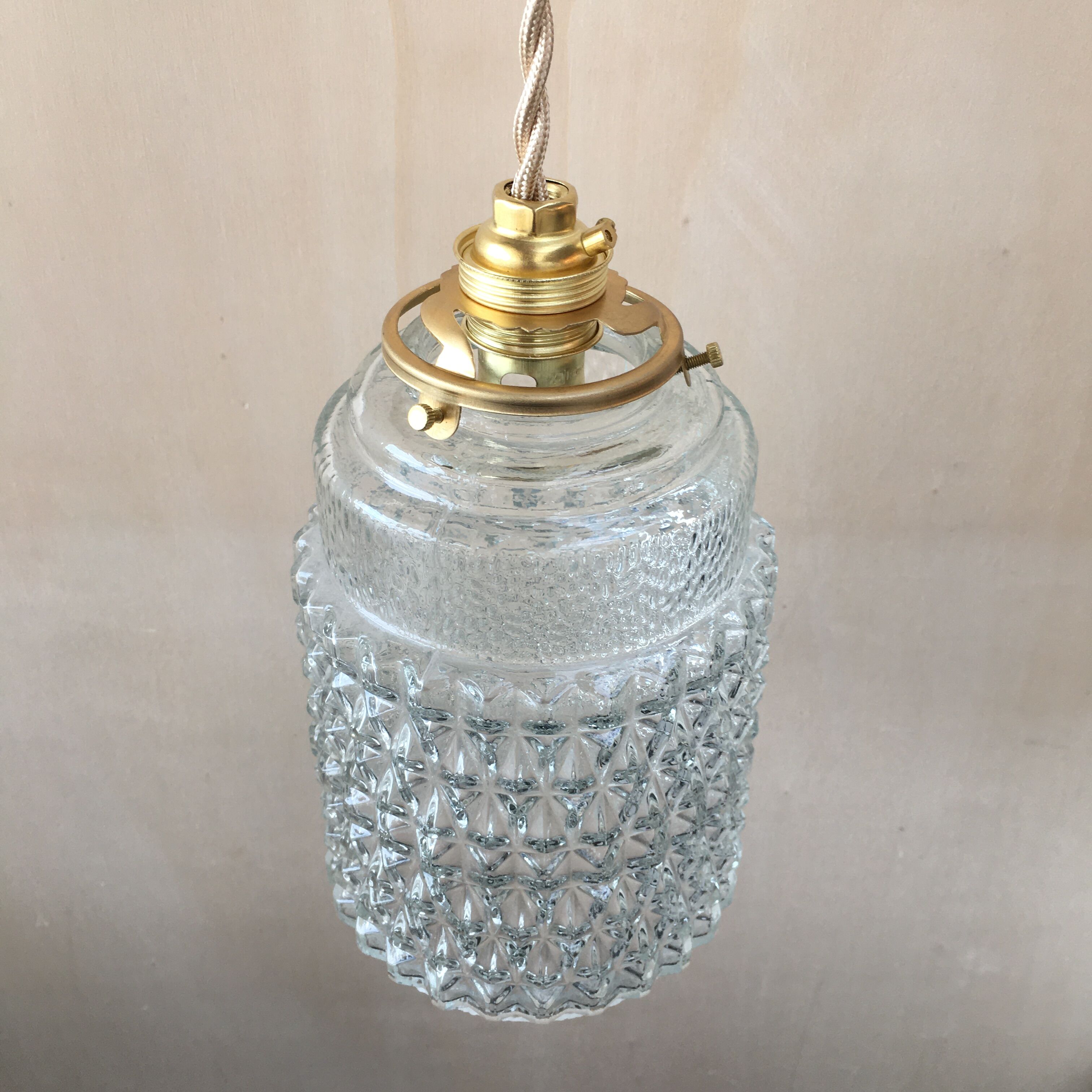Pair of vintage molded pressed glass pendant lights