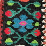 Moldavian runner rug with stylized flowers and geometric design