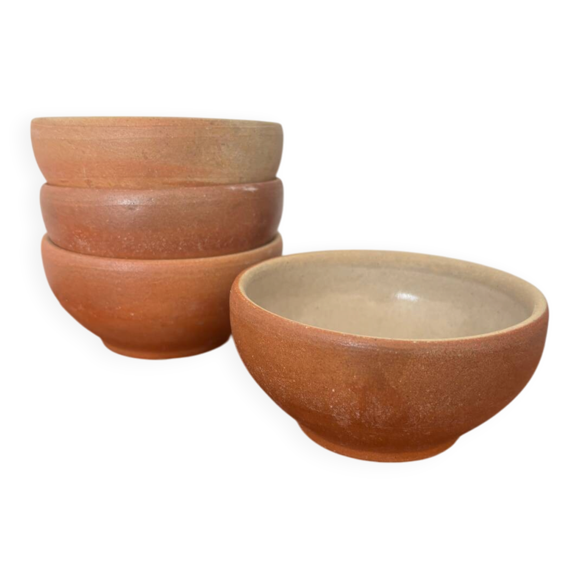 Set of 4 vintage stoneware bowls – terracotta tones – natural raw spirit