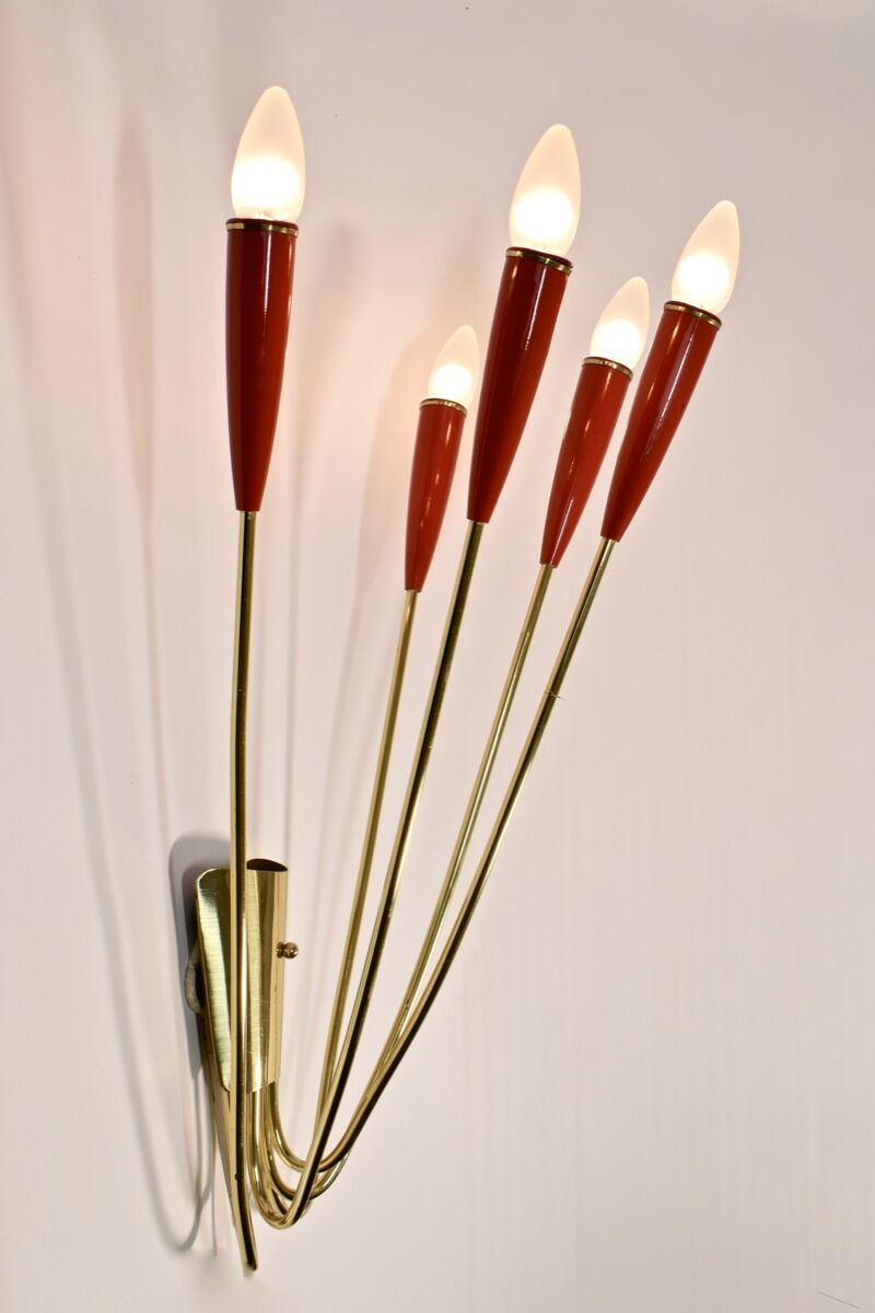 Wall lamp, 1960 brass and red